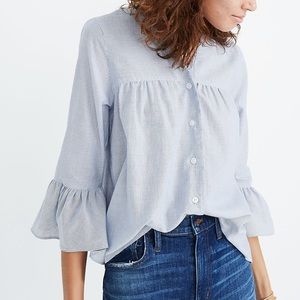 Madewell blue white stripe Belle sleeve button up wide fit blouse top